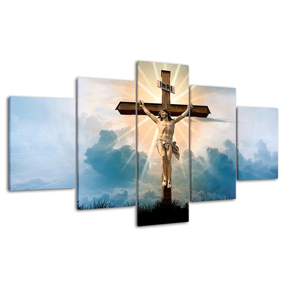 Jesus On The Cross 5 Piece HD Multi Panel Canvas Wall Art Frame - Original Frame