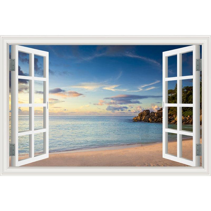 Blue Sky And Beach 3D Window Canvas Wall Art - Original Frame