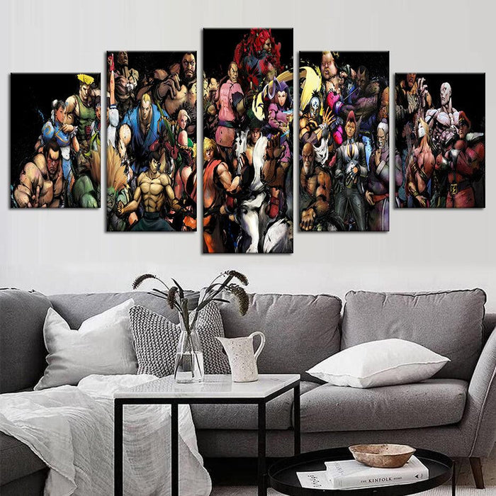 Street Fighters 5 Piece HD Multi Panel Canvas Wall Art Frame - Original Frame