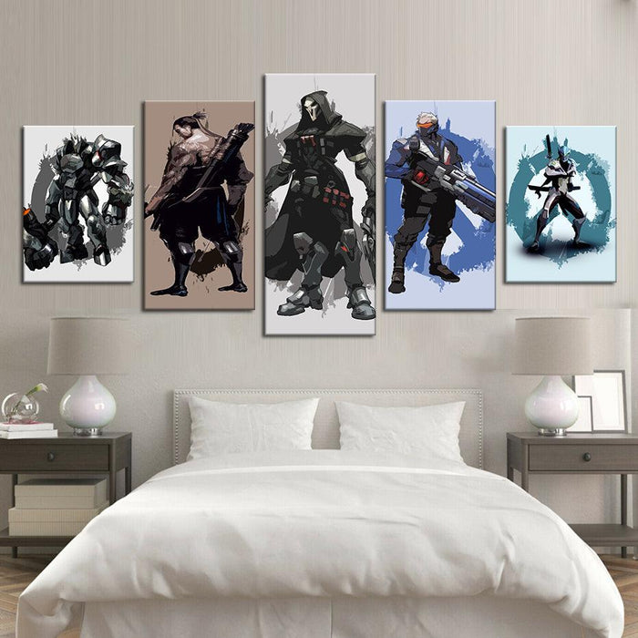 Overwatch Game 5 Piece HD Multi Panel Canvas Wall Art Frame