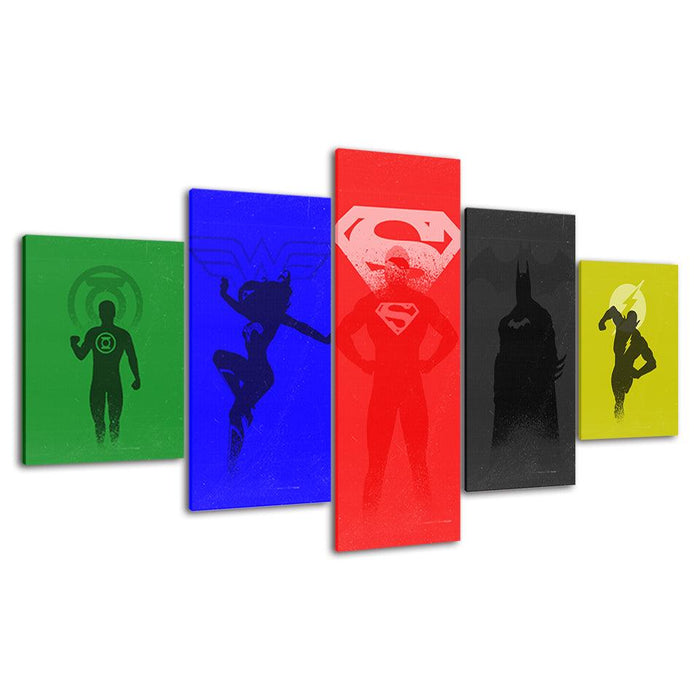 DC Heroes 5 Piece HD Multi Panel Canvas Wall Art Frame