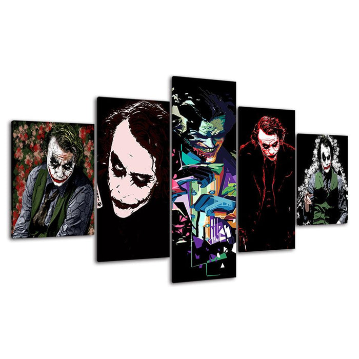 Batman Joker Heath Ledger 5 Piece HD Multi Panel Canvas Wall Art Frame