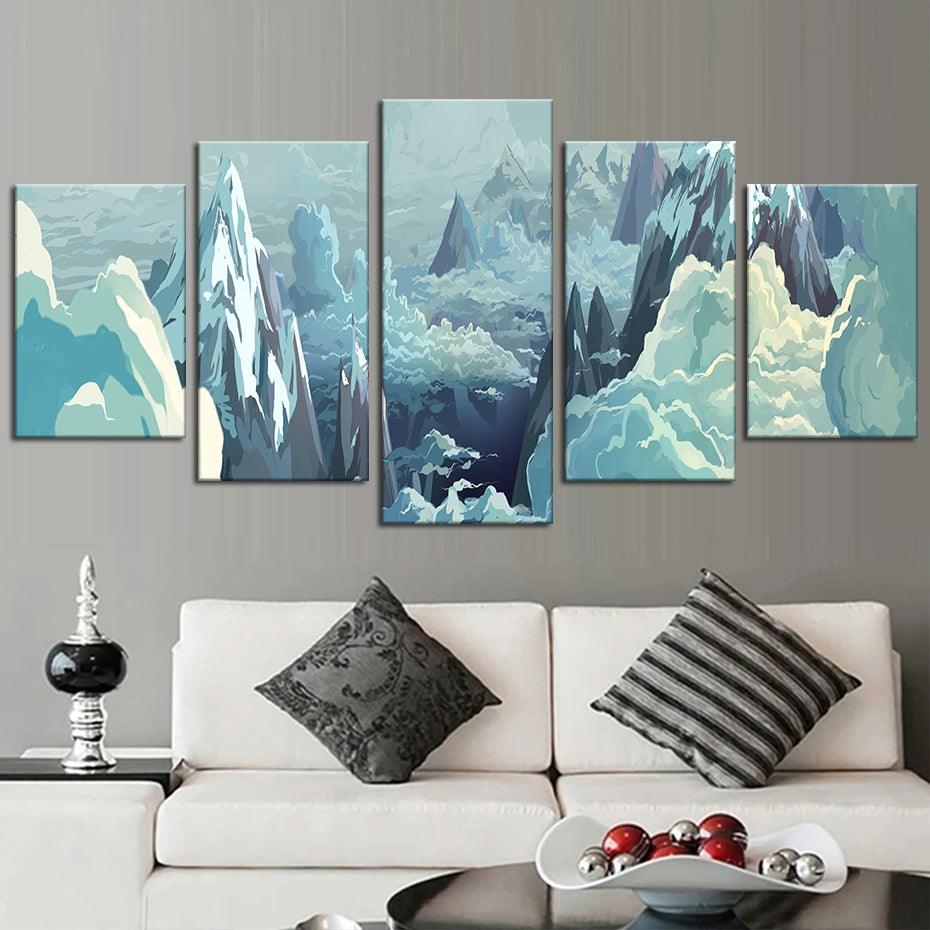 Icy Mountains 5 Piece HD Multi Panel Canvas Wall Art Frame - Original Frame