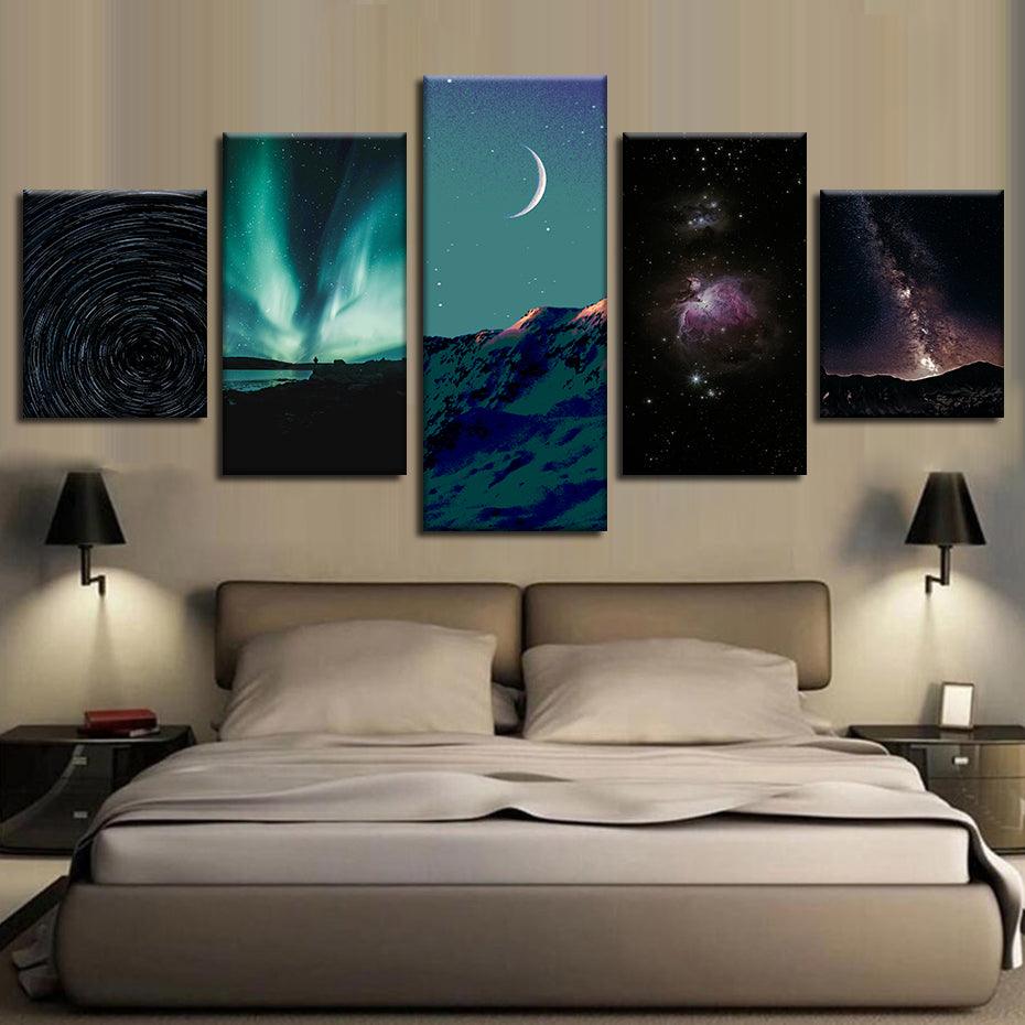 Milky Way Galaxy 5 Piece HD Multi Panel Canvas Wall Art Frame - Original Frame
