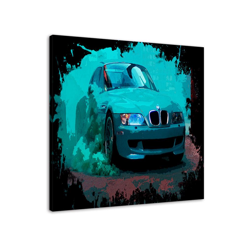 Blue Car Cartoon 1 Piece HD Multi Panel Canvas Wall Art Frame - Original Frame