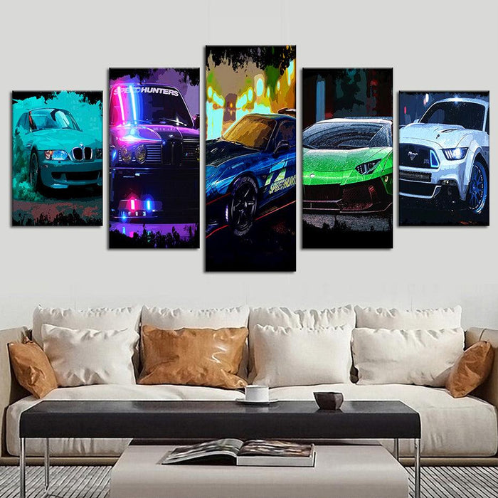 Car Game 5 Piece HD Multi Panel Canvas Wall Art Frame - Original Frame