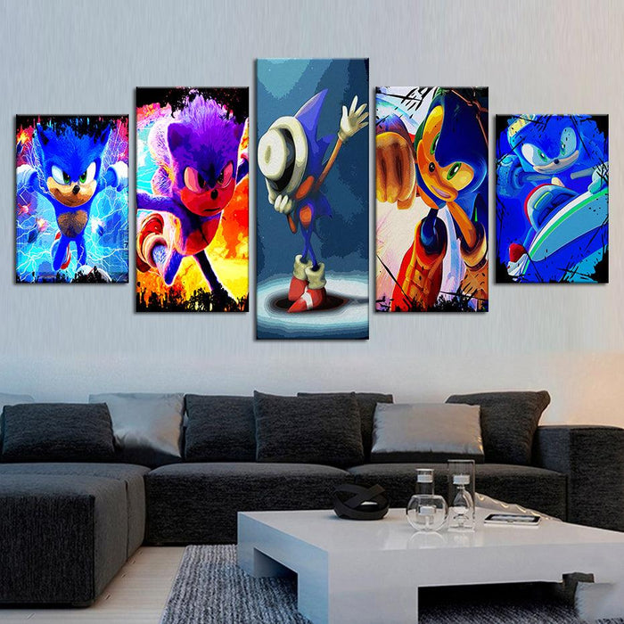 Sonic Hedgehog 5 Piece HD Multi Panel Canvas Wall Art Frame