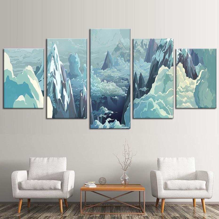 Icy Mountains 5 Piece HD Multi Panel Canvas Wall Art Frame - Original Frame