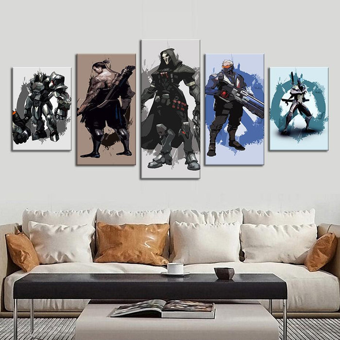 Overwatch Game 5 Piece HD Multi Panel Canvas Wall Art Frame