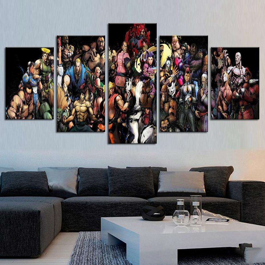 Street Fighters 5 Piece HD Multi Panel Canvas Wall Art Frame - Original Frame
