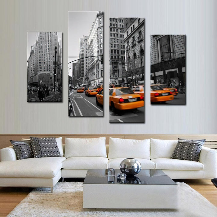 Taxis 4 Piece HD Multi Panel Canvas Wall Art Frame
