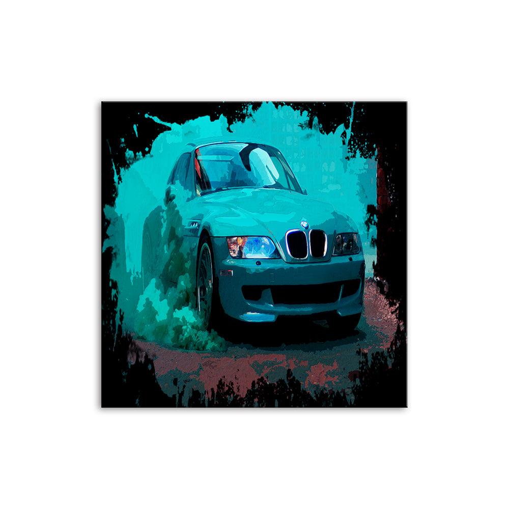 Blue Car Cartoon 1 Piece HD Multi Panel Canvas Wall Art Frame - Original Frame