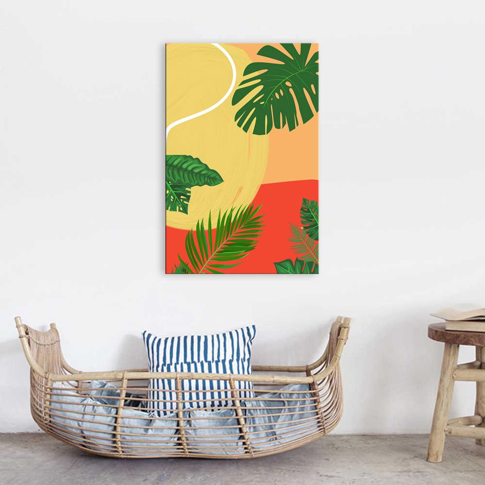 The Abstract Summer Palm Trees 1 Piece HD Multi Panel Canvas Wall Art Frame - Original Frame