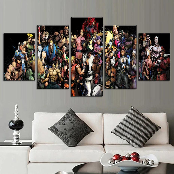 Street Fighters 5 Piece HD Multi Panel Canvas Wall Art Frame