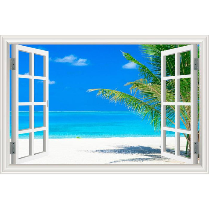 Blue Sky And Beach 3D Window Canvas Wall Art - Original Frame