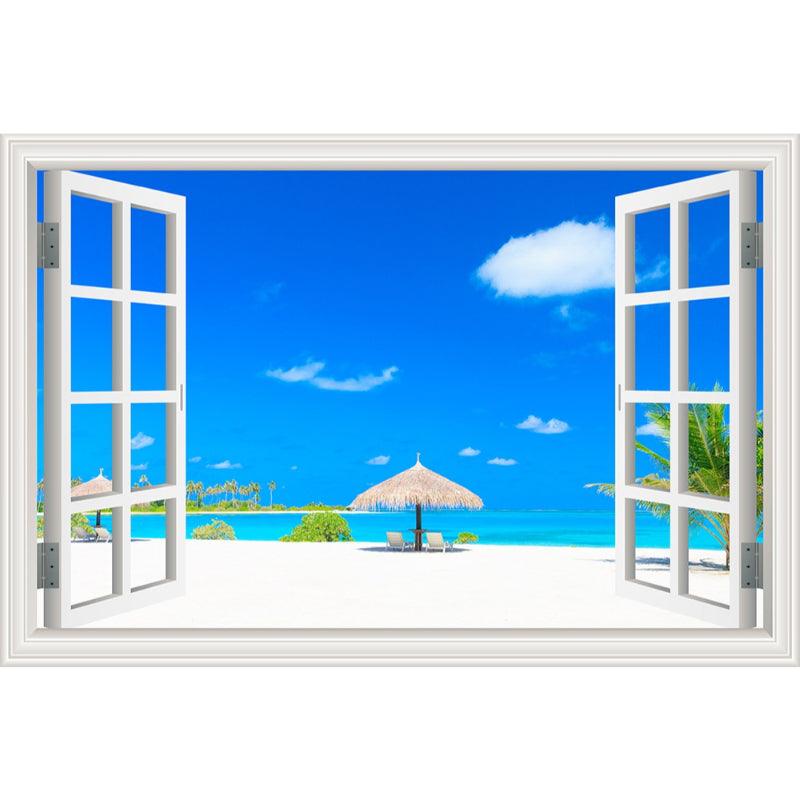 Blue Sky And Beach 3D Window Canvas Wall Art - Original Frame