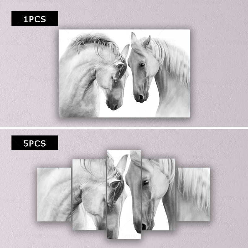 White Wild Horses Wall Poster Canvas - Original Frame