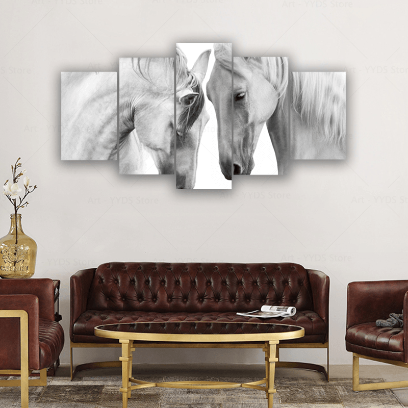 White Wild Horses Wall Poster Canvas - Original Frame
