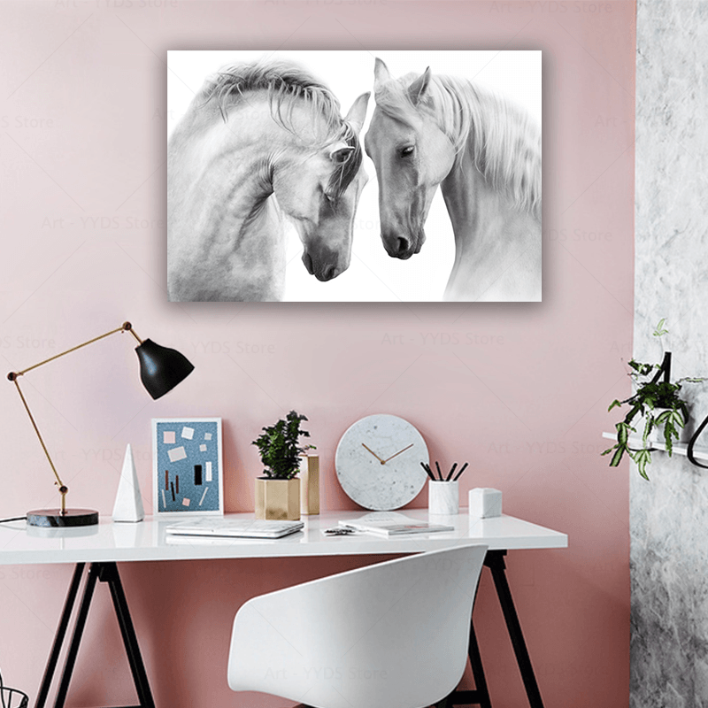 White Wild Horses Wall Poster Canvas - Original Frame