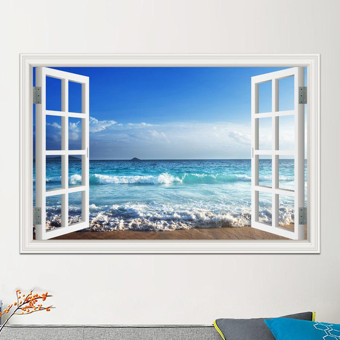 Blue Sky And Sea 3D Window Canvas Wall Art - Original Frame