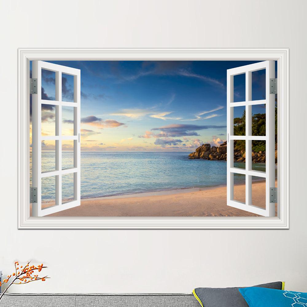 Blue Sky And Sea 3D Window Canvas Wall Art - Original Frame