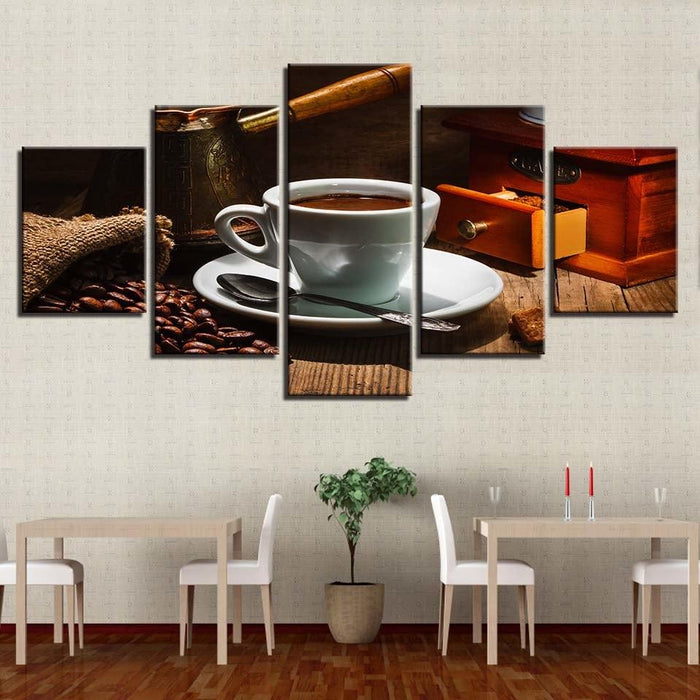 Coffee Delight 5 Piece HD Multi Panel Canvas Wall Art Frame