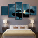 Moon Star Steep Cliff Trees 5 Piece HD Multi Panel Canvas Wall Art Frame - Original Frame