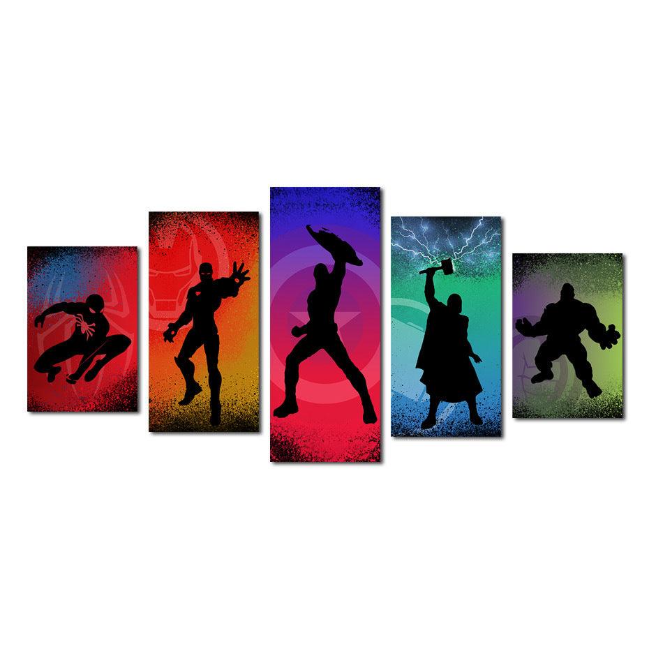 Marvel Superheroes Silhouettes 5 Piece HD Multi Panel Canvas Wall Art Frame - Original Frame