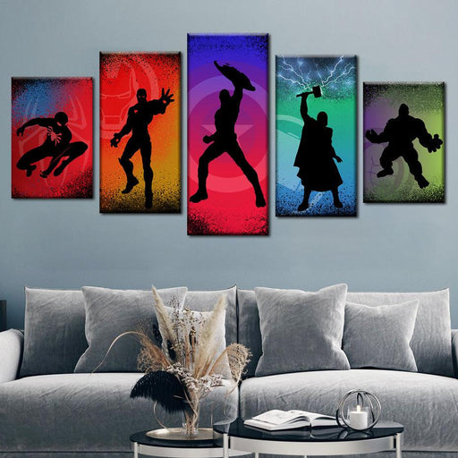 Marvel Superheroes Silhouettes 5 Piece HD Multi Panel Canvas Wall Art Frame - Original Frame