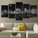 5 Pieces City Night Scene Landscape Canvas Painting - Original Frame