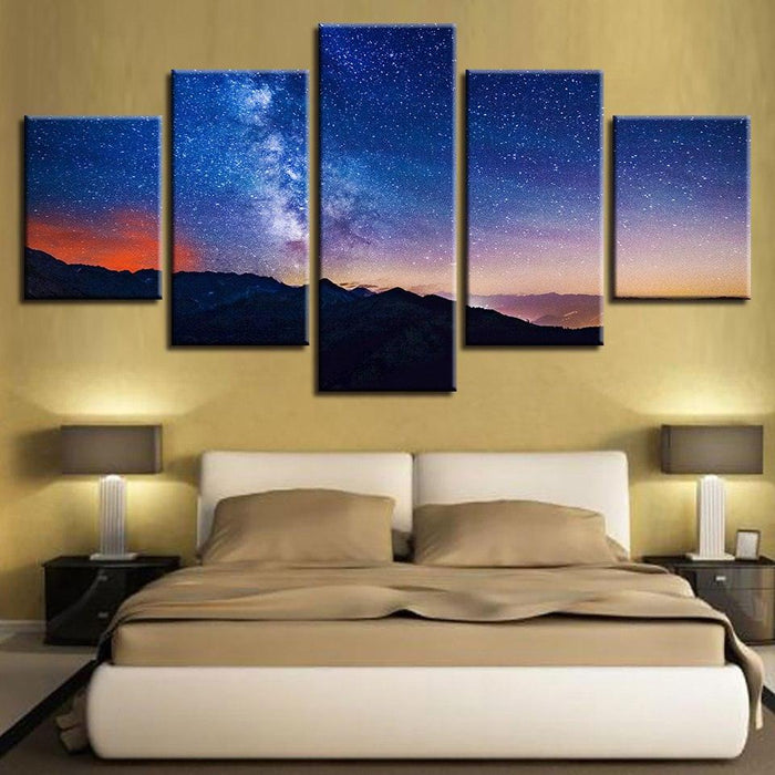 Milky Way Mountains 5 Piece HD Multi Panel Canvas Wall Art Frame - Original Frame