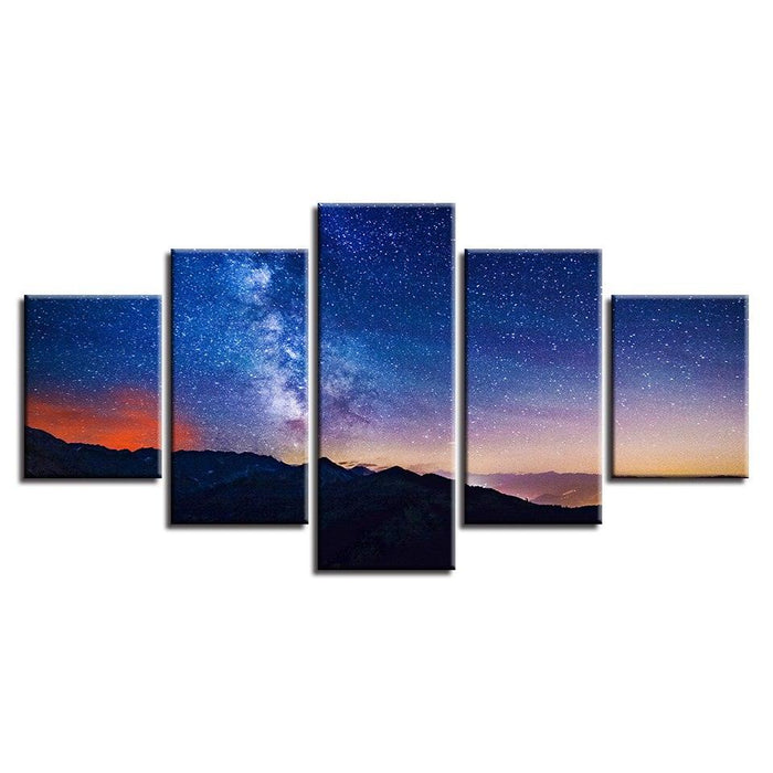 Milky Way Mountains 5 Piece HD Multi Panel Canvas Wall Art Frame - Original Frame