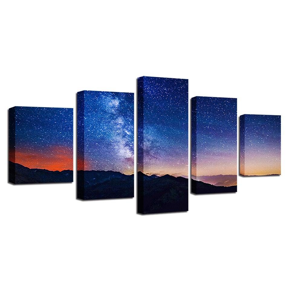 Milky Way Mountains 5 Piece HD Multi Panel Canvas Wall Art Frame - Original Frame