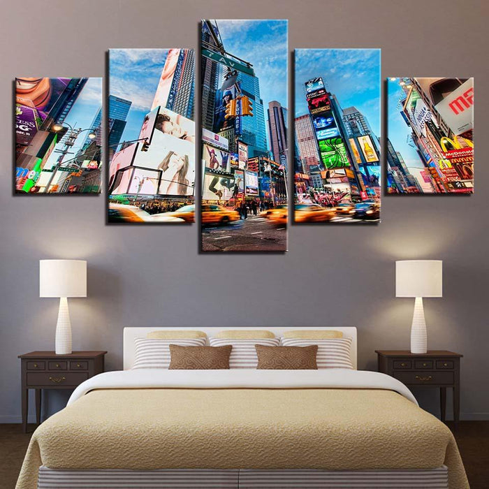 City Buildings Blue Sky White Cloud 5 Piece HD Multi Panel Canvas Wall Art Frame - Original Frame