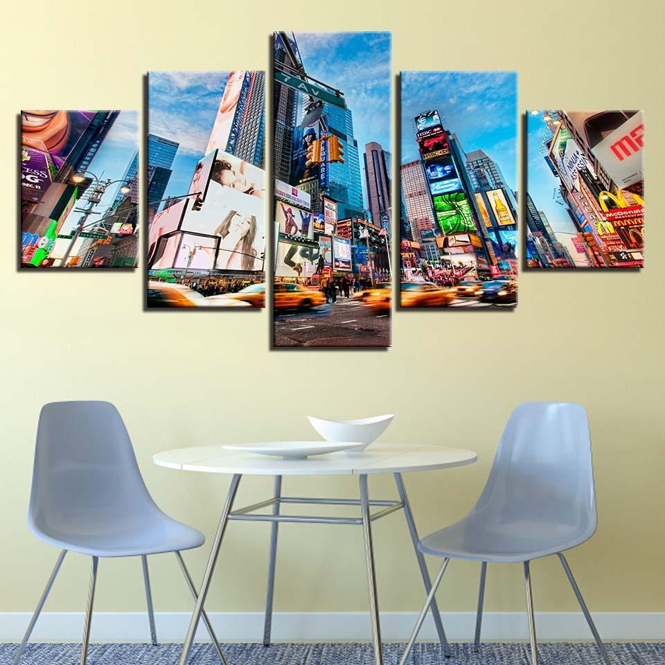 City Buildings Blue Sky White Cloud 5 Piece HD Multi Panel Canvas Wall Art Frame - Original Frame