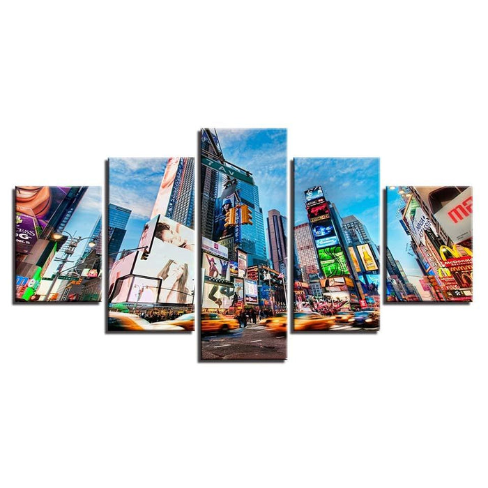 City Buildings Blue Sky White Cloud 5 Piece HD Multi Panel Canvas Wall Art Frame - Original Frame