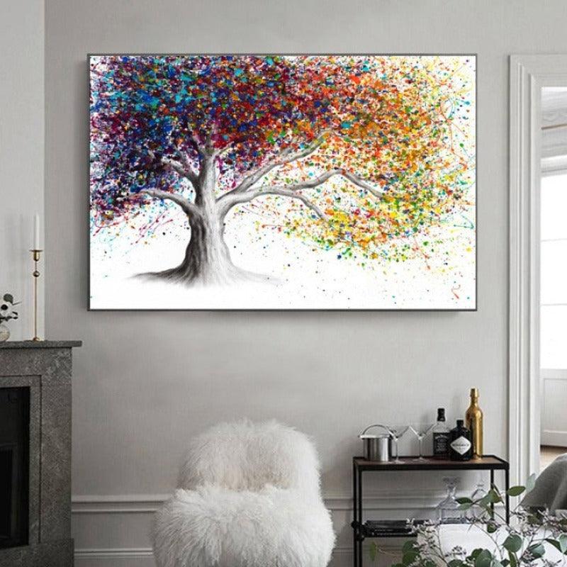 Spray Painting Tree Art Canvas Painting - Original Frame