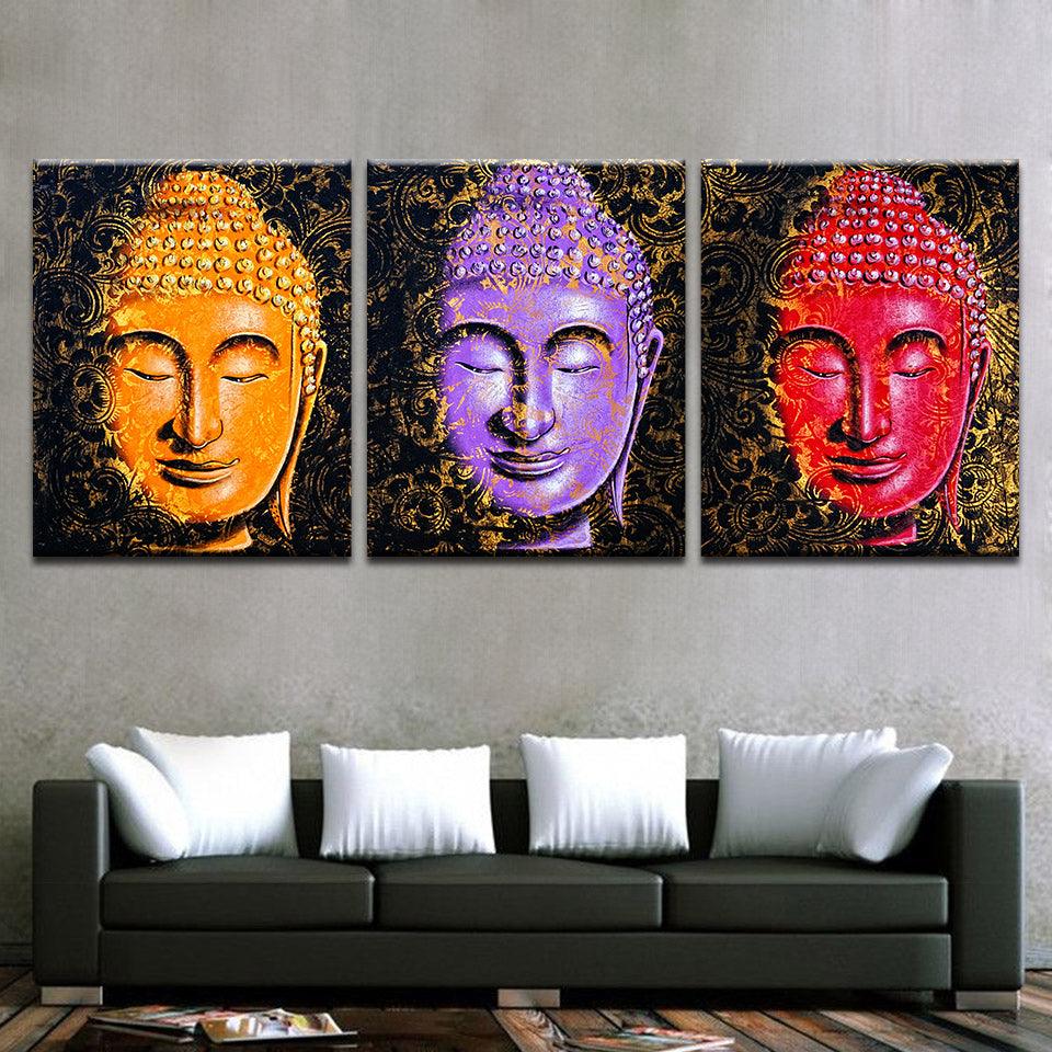 Colorful Buddha 3 Piece HD Multi Panel Canvas Wall Art Frame - Original Frame