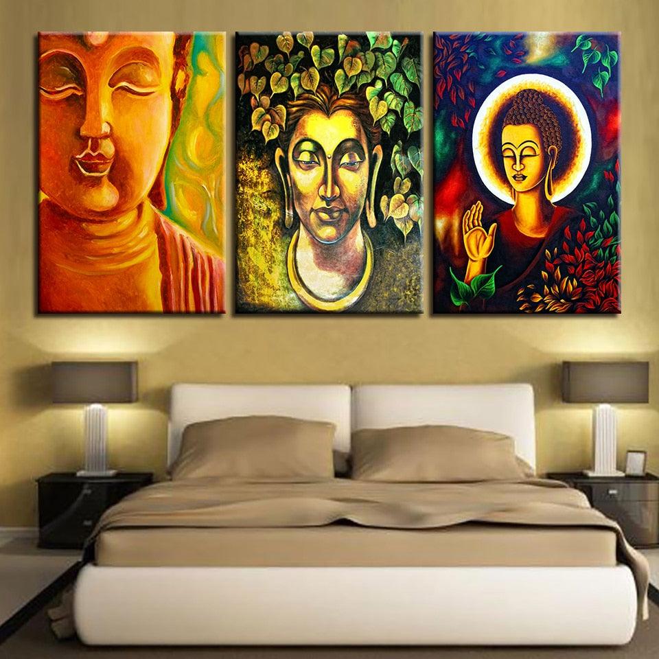 Diverse Buddhism 3 Piece HD Multi Panel Canvas Wall Art Frame - Original Frame