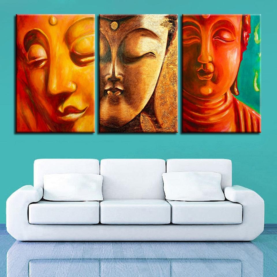 Buddha Print 3 Piece HD Multi Panel Canvas Wall Art Frame - Original Frame
