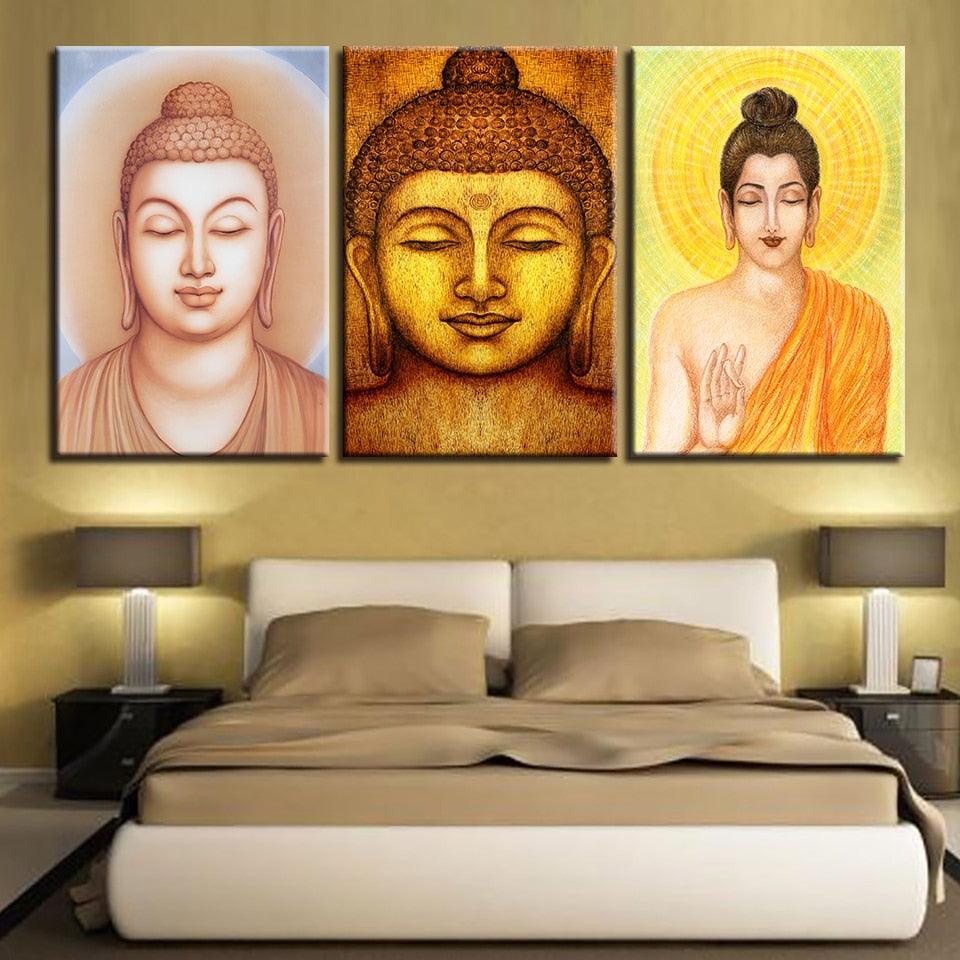 Buddha Statues 3 Piece HD Multi Panel Canvas Wall Art Frame - Original Frame