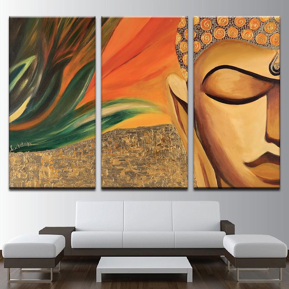 Half Face Buddha 3 Piece HD Multi Panel Canvas Wall Art Frame - Original Frame