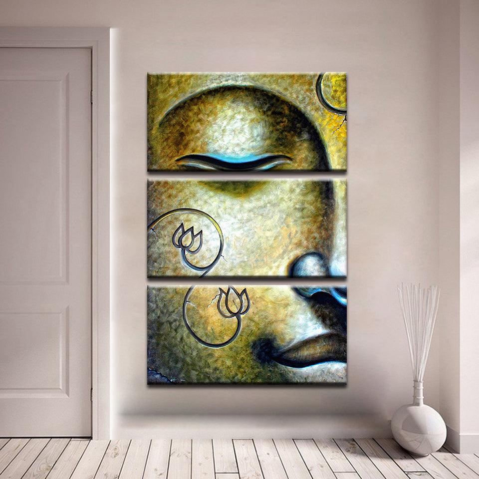 Buddha Paintings 3 Piece HD Multi Panel Canvas Wall Art Frame - Original Frame