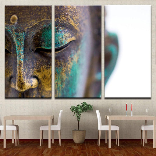 Buddha Statue Face 3 Piece HD Multi Panel Canvas Wall Art Frame - Original Frame