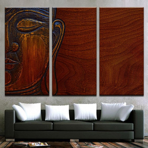 Buddha Wooden Print 3 Piece HD Multi Panel Canvas Wall Art Frame - Original Frame