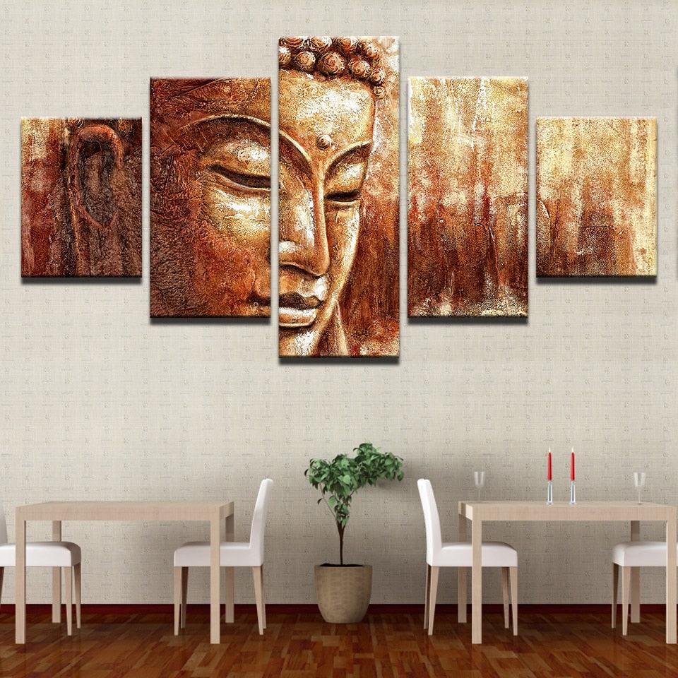Brown Buddha Paintings 5 Piece HD Multi Panel Canvas Wall Art Frame - Original Frame