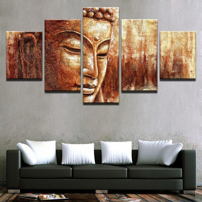 Brown Buddha Paintings 5 Piece HD Multi Panel Canvas Wall Art Frame