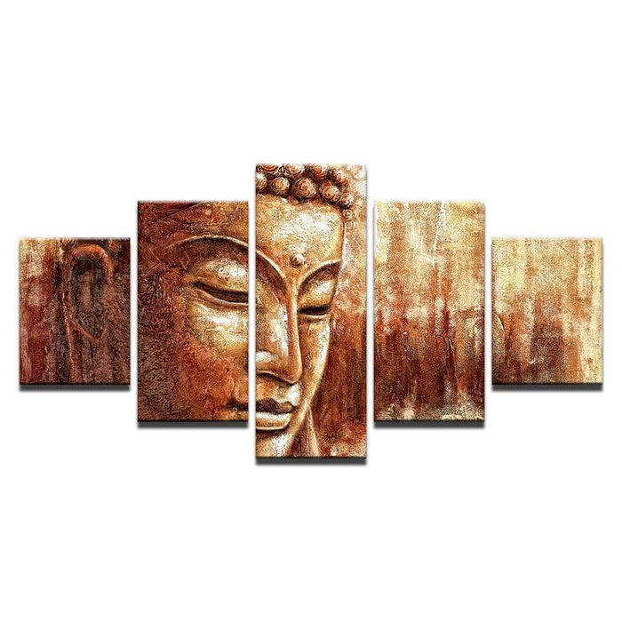 Brown Buddha Paintings 5 Piece HD Multi Panel Canvas Wall Art Frame