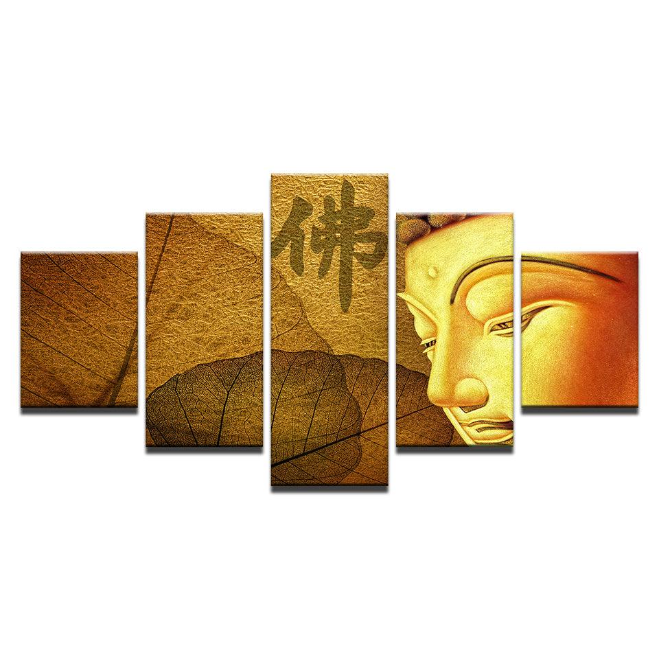 Golden Yellow Buddha 5 Piece HD Multi Panel Canvas Wall Art Frame - Original Frame