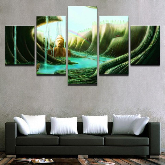 Forest Waterfalls 5 Piece HD Multi Panel Canvas Wall Art Frame